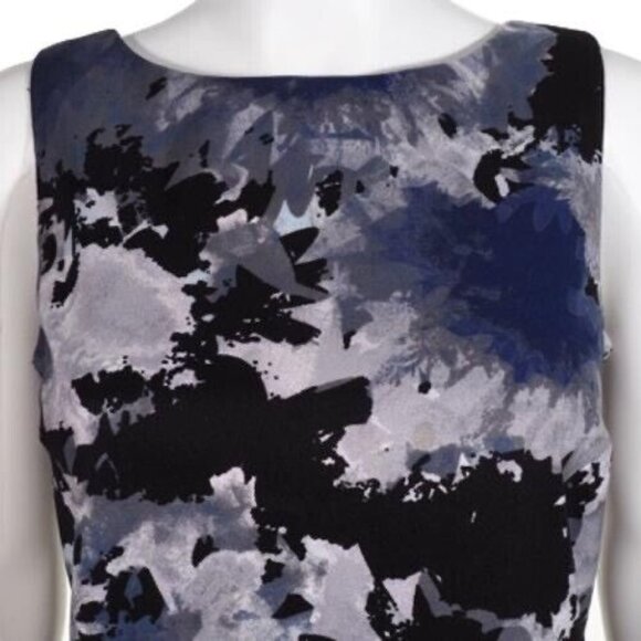 AB Studio Dress Womens Size 4 Abstract Floral Print Blue Black White Sleeveless - Picture 3 of 10